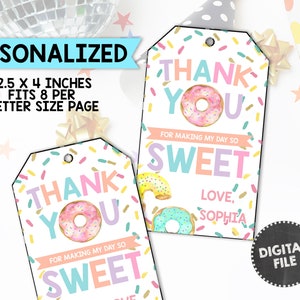 Donut Thank You Tags Donuts Favors Sprinkles tags Sweet Birthday Party Tags Donut Party Sweet Celebration Party Girls Personalized PRINTABLE