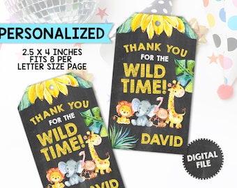 Safari Thank You Tags Safari Favors Jungle Animals Tags Jungle Tags Safari Animals Wild One Birthday Party Tags Chalk Personalized PRINTABLE