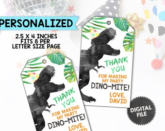 Dinosaur Thank You Tags Dinosaur Favors T-Rex tags Dinosaur Birthday Party Tags Dinomite Party Dino Party Tags Boy Personalized PRINTABLE