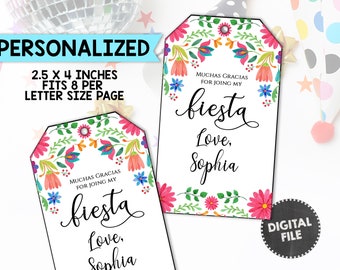 Fiesta Favor Tags Muchas Gracias Tags Fiesta Thank you tags Mexican Favor Tags Fiesta Party Gift Tags Floral Girls Personalized PRINTABLE