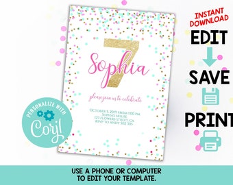 7th Birthday Invite Etsy