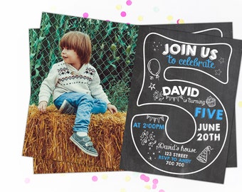 fifth birthday invitation boy birthday invitations 5th etsy