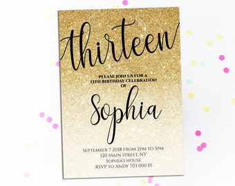 13th birthday invite etsy
