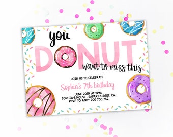 donut birthday party invitation girl birthday invite etsy