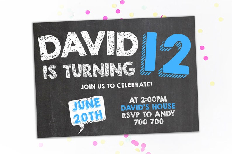 12th Birthday Invitation Boy Twelfth Birthday Invitation Etsy
