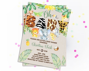 Jungle Baby Shower Invitation Safari Animals Baby Shower Invitations Jungle Animals Invite Printable Safari Themed Gender Neutral Elephant