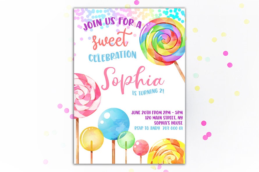 Invitations &amp; Announcements Paper Digital Printable Lollipop Invitation Lollipop Birthday Party ...