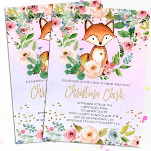 Fox Baby Shower Invitation Girl Baby Shower Invitations Boho Floral ...
