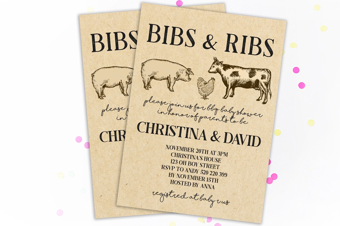 Bibs & Ribs Baby Shower Invite Rustic BBQ Baby Shower Etsy