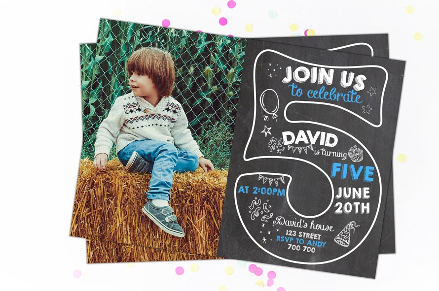 Fifth Birthday Invitation Boy Birthday Invitations 5th | Etsy