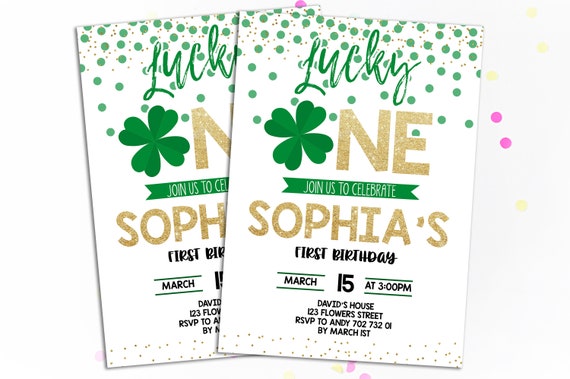 Lucky One Shamrock Clover Birthday Invitation St. Patrick's Day Invitation Girl Birthday Invite Girl 1st Birthday First Birthday Irish