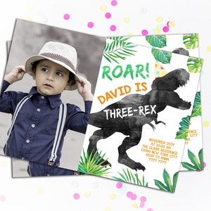 3rd Birthday Three-rex Invitation Dinosaur Birthday Boy Photo Invitations Boy Picture Invite Third Birthday Dinosaur Invite T REX Party