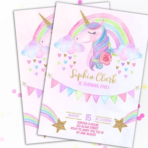 Unicorn Birthday Invitation Unicorn Invitation Rainbow Invitation Rainbow Unicorn Birthday Invite Unicorn Party Invitations Girl Birthday