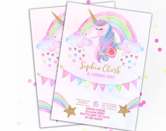 Unicorn Birthday Invitation Unicorn Invitation Rainbow Invitation Rainbow Unicorn Birthday Invite Unicorn Party Invitations Girl Birthday