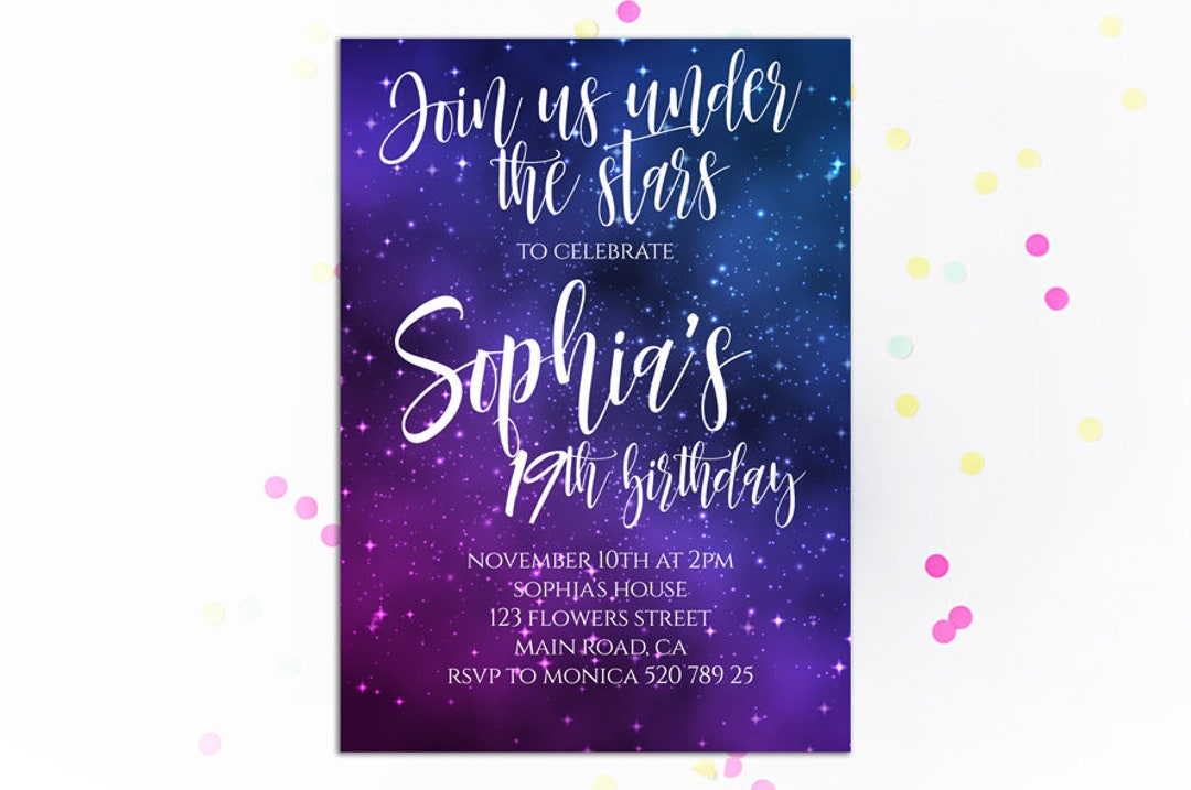 Galaxy Birthday Invitation Watercolor Adult Birthday Under the Stars ...