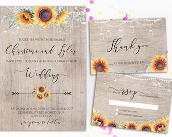 Rustic Sunflower Wedding Invitations Fall Wedding Invitation Country Wedding Invitation Suite Sunflowers Wedding Invite Printable Invites