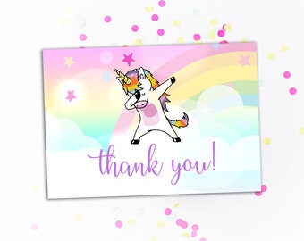 Dabbing Unicorn Thank You Card Birthday thank you note Dab Unicorn Printable Rainbow Dance Unicorn Thank You cards Folded Instant Download