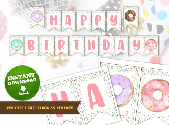 Donut Party Banner Happy Birthday Banner Printable Girl | Etsy
