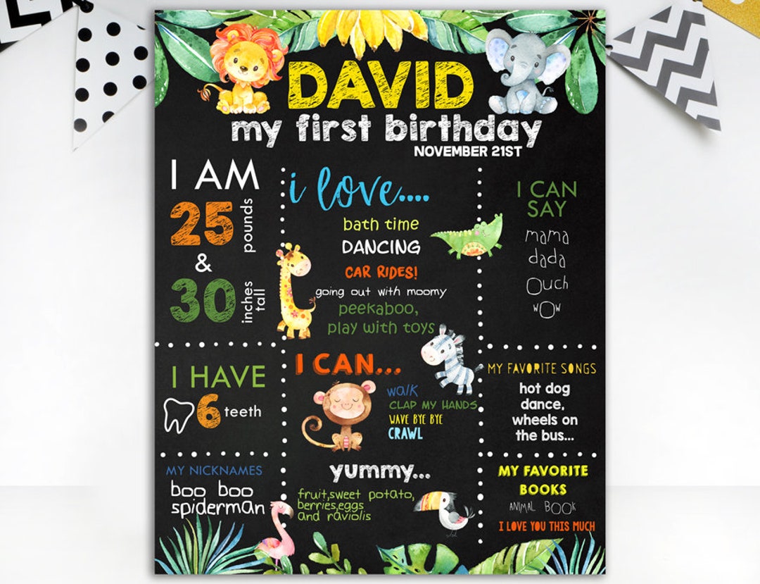 Jungle First Birthday Chalkboard Sign Jungle Birthday Board Safari