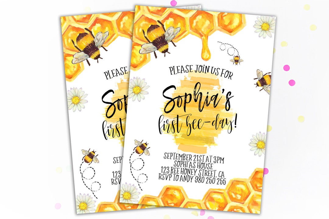 First Beeday Invitation Bee Birthday Party Invitation Little Honey