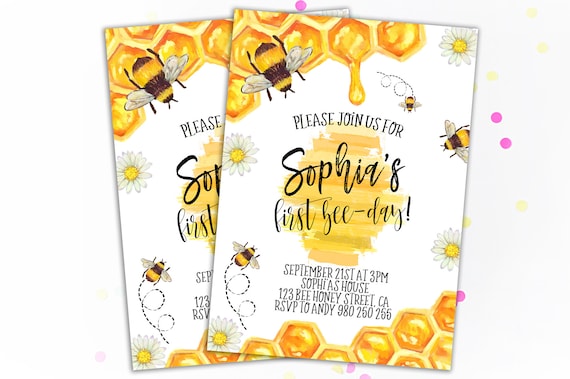 First Bee-Day Invitation Bee Birthday Party Invitation Little Honey Birthday Invite Girl Birthday Invitations 1st Birthday Invite Queen Bee