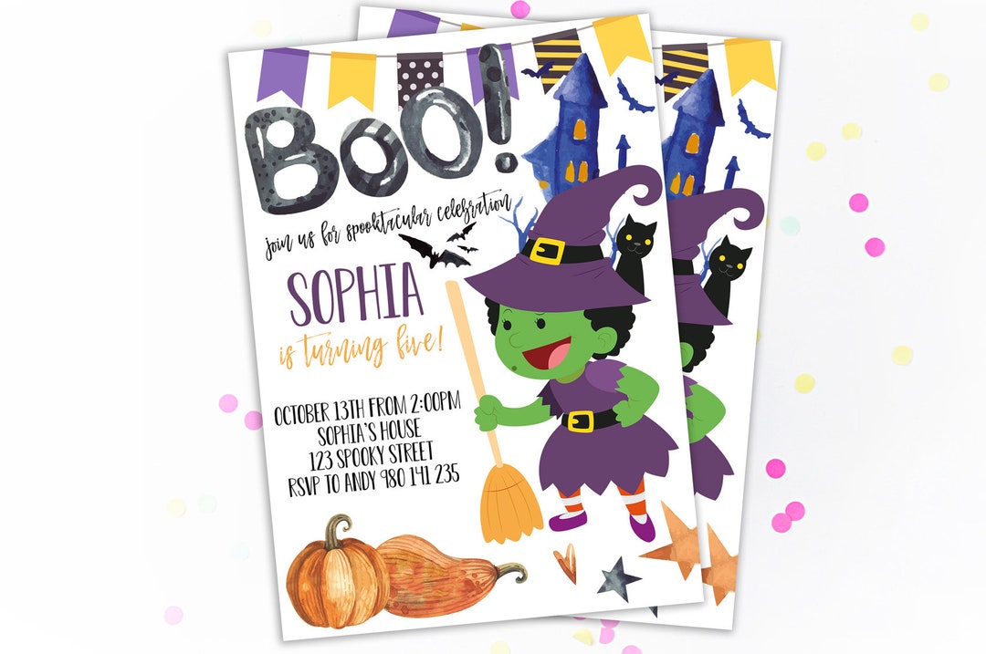 Girl Halloween Birthday Invitation Halloween Party Invite Etsy UK