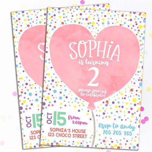 2nd Birthday Invitation Girl Birthday Invitation Pink Mint Etsy