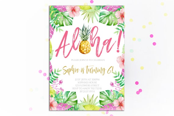 Aloha Birthday Party Invitation Luau Party Invitations Etsy