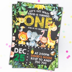 Safari Animals Birthday Invitation Jungle Birthday Invite Boy Birthday Invitations Party Animals  ZOO First Birthday 1st Birthday Invites