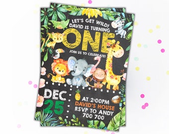 Invitación de cumpleaños de animales de safari Invitación de cumpleaños de la selva Invitaciones de cumpleaños de niño Fiesta de animales Zoológico Primer cumpleaños Invitaciones de primer cumpleaños