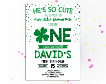 St Patrick Day First Birthday Invitation Shamrock Birthday Invitation Boy Birthday Invite St Patricks Day Birthday Party Lucky One Irish