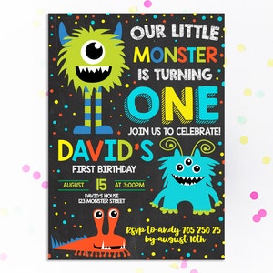 Monster Birthday Invitation Monster 1st Birthday Invitations Monster First Birthday Invite Boy 1st Birthday Party Little Monster Kids Party