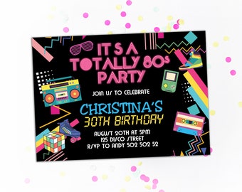 80s Birthday Party Invitation 80s Themed Party Invitations Totally 80's Retro Birthday Invitation 80's Party I Love The 80's  Disco Invite