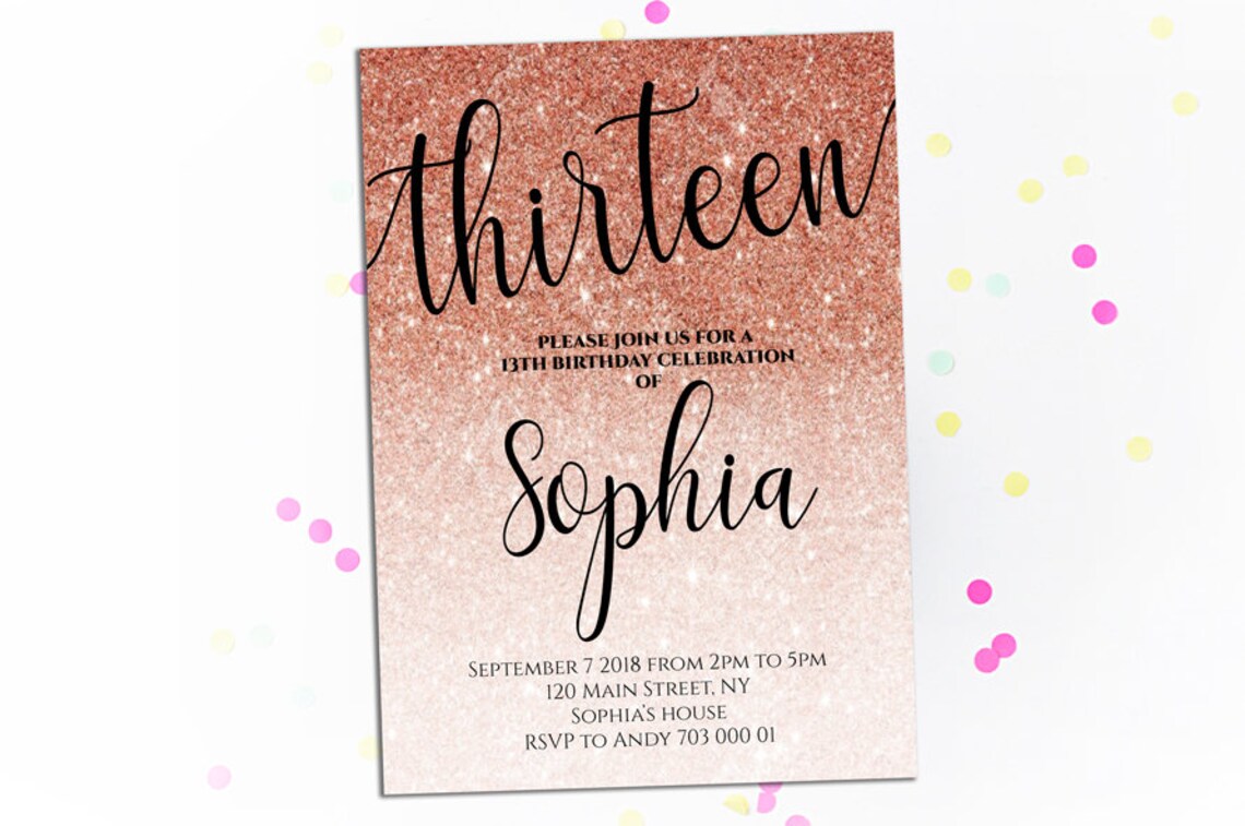 13. Geburtstag Einladung Rose Gold Sparkle Glitter Mädchen Etsy.de