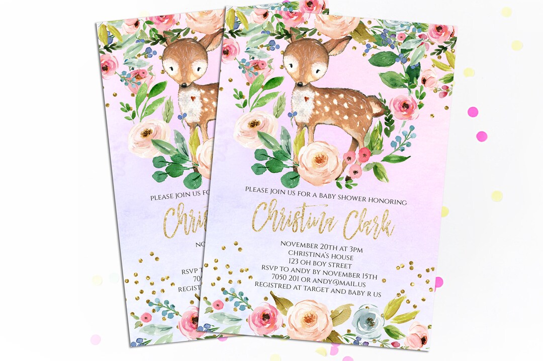 Deer Baby Shower Invitation Baby Girl Invitations Boho Floral - Etsy