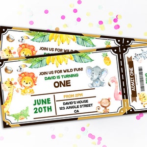 Safari Birthday Party Invitations Safari Ticket Zoo ticket Jungle Animals Safari Animals Zoo Party Birthday Invitation Ticket Invitations