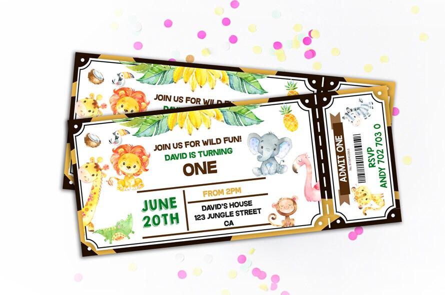 Safari Birthday Party Invitations Safari Ticket Zoo Ticket Jungle