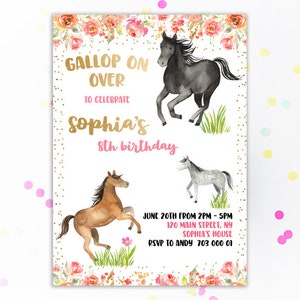 Horse Birthday Party Invitation Horse Birthday Party Invites Riding Gallop on over Horse Party Invite Printable Floral Confetti Horse Theme
