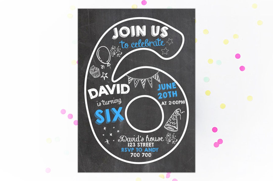 Sixth Birthday Invitation Boy Birthday Invitations 6th Birthday ...