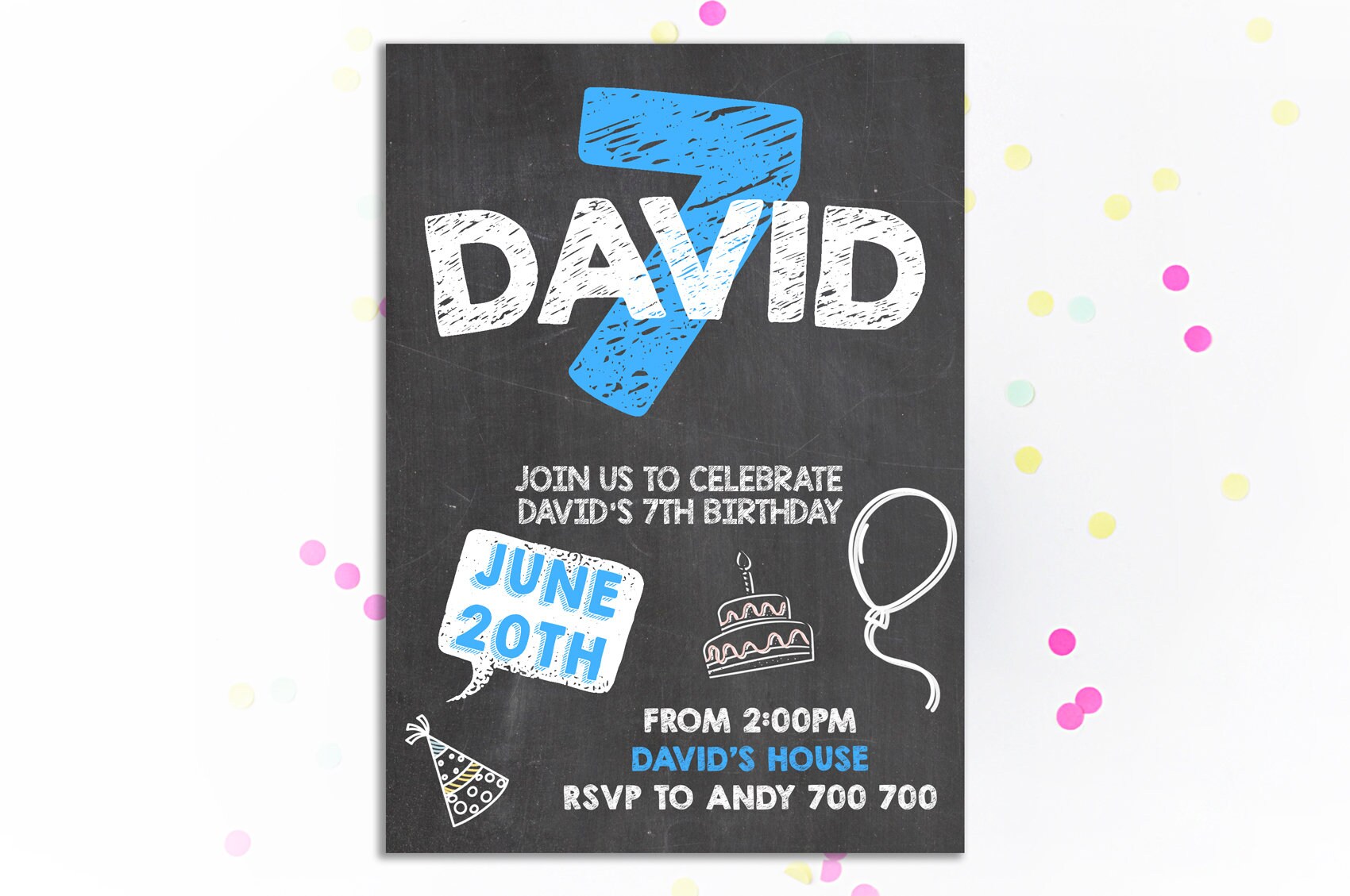 7th Birthday Invitation Boy Birthday Invitation 7th Birthday Etsy