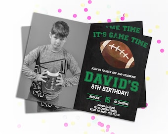 Faire-part de football photo Invitations photo d'anniversaire de football Invitations de sport Invitations d'anniversaire de garçon au tableau Invitations de fête de football