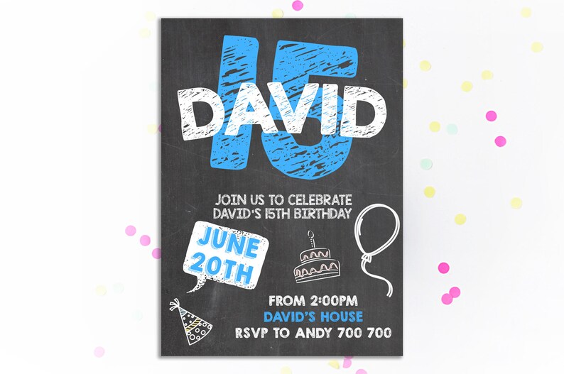 15th Birthday Invitation Boy Birthday Invitation 15th Birthday Etsy