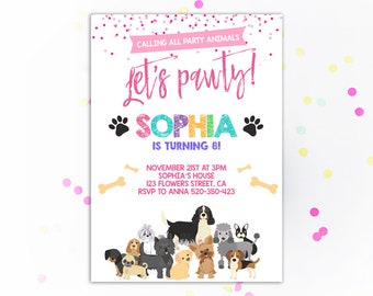 Puppy Invitation Girl Birthday Invite Printable Pet adoption party Puppy Adoption Dog Invitations Pawty Invite  Come Sit Stay Puppy Theme