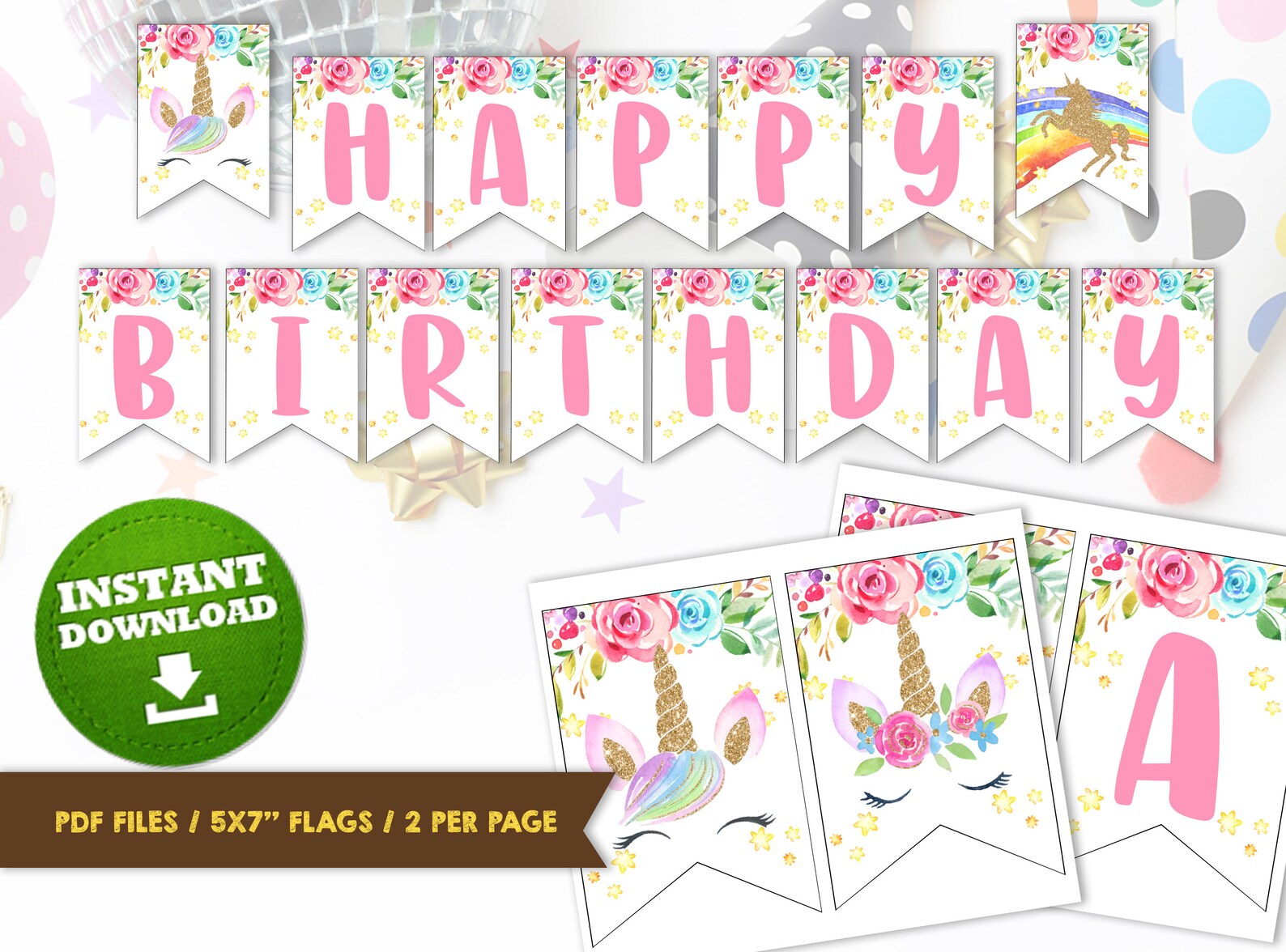 Printable Unicorn Pennant Banners Page Two Printable Unicorn Pennant Banners Page Two