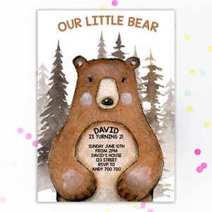 Bear Birthday Invitation Bear Printable Invitations Birthday - Etsy