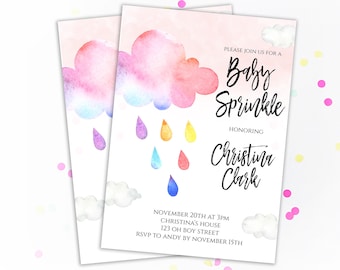 Baby Girl Sprinkle Invitation Baby Sprinkle Invitation Rainbow Girl Baby Sprinkle Shower Pink Baby Sprinkle Invitation Hearts Watercolor