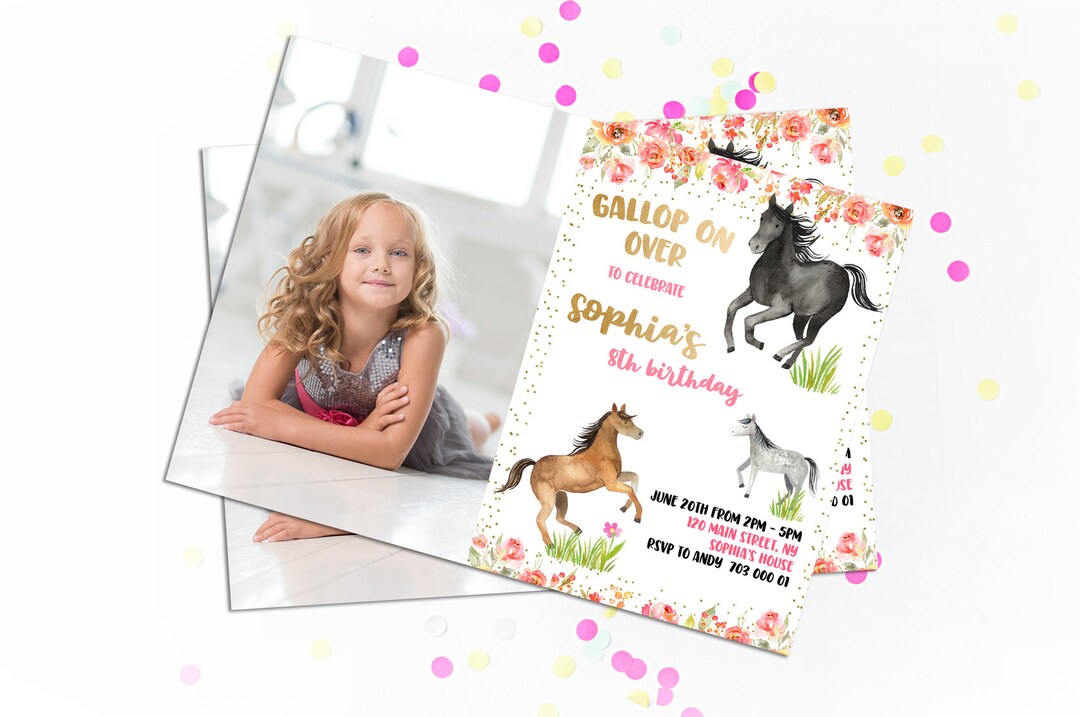 Horse Birthday Photo Invitation Horse Birthday Party Buckaroo Riding ...