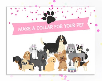 Puppy Adoption Center Dog Make a collar for your pet Sign adoption party Printable Birthday sign Puppies Dog Themed Pawty INSTANT DOWNLOAD