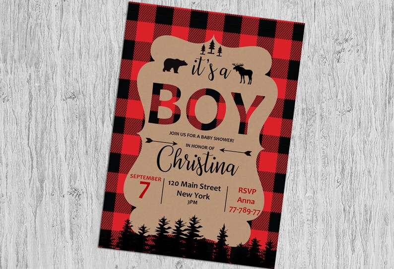 Lumberjack Baby Shower Invitation Buffalo Plaid Printable Etsy