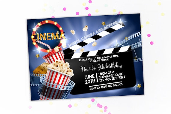 Movie Night Party Invitation Movie Night Invitation Cinema Etsy